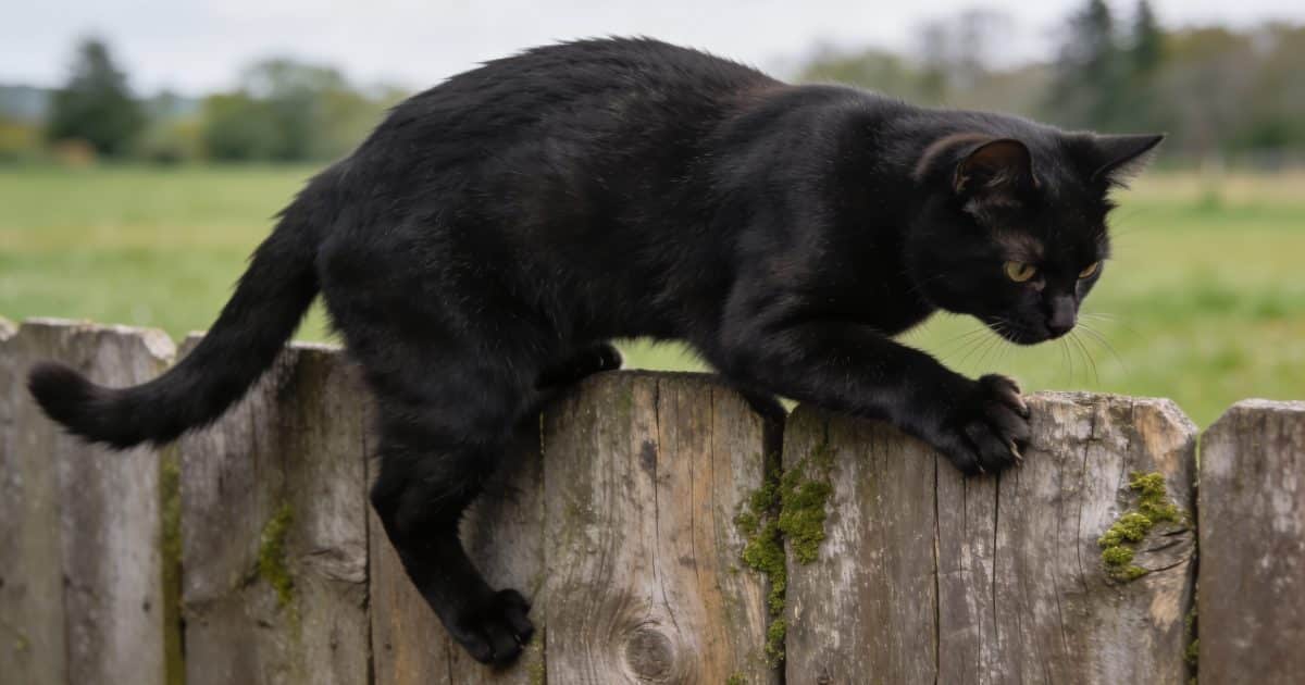 chat noir du voisin grimpe sur ma cloture