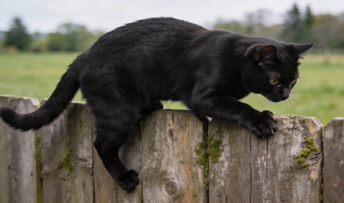 chat noir du voisin grimpe sur ma cloture
