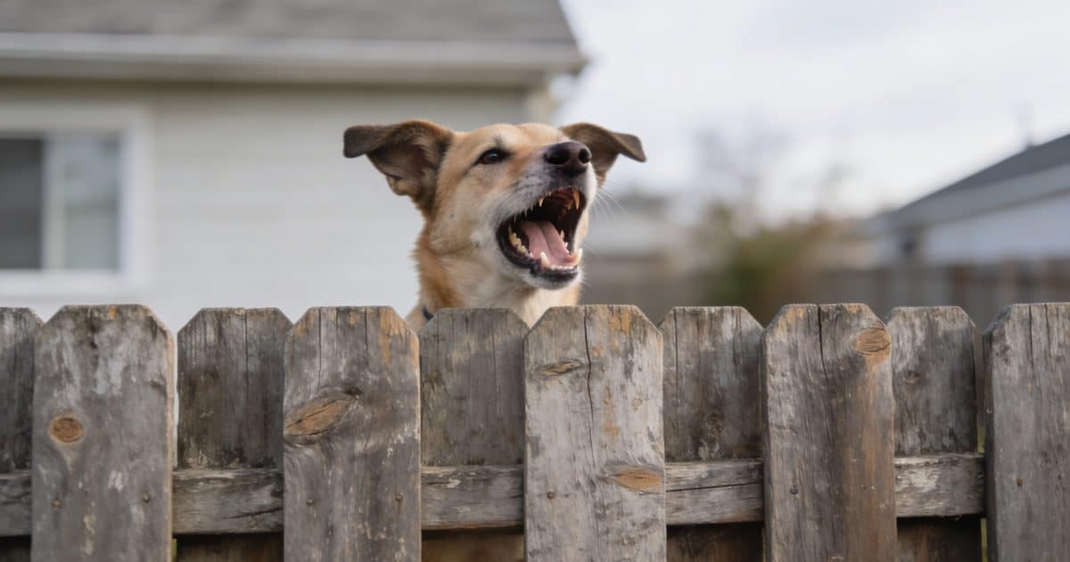 chien du voisin aboyant derriere une cloture