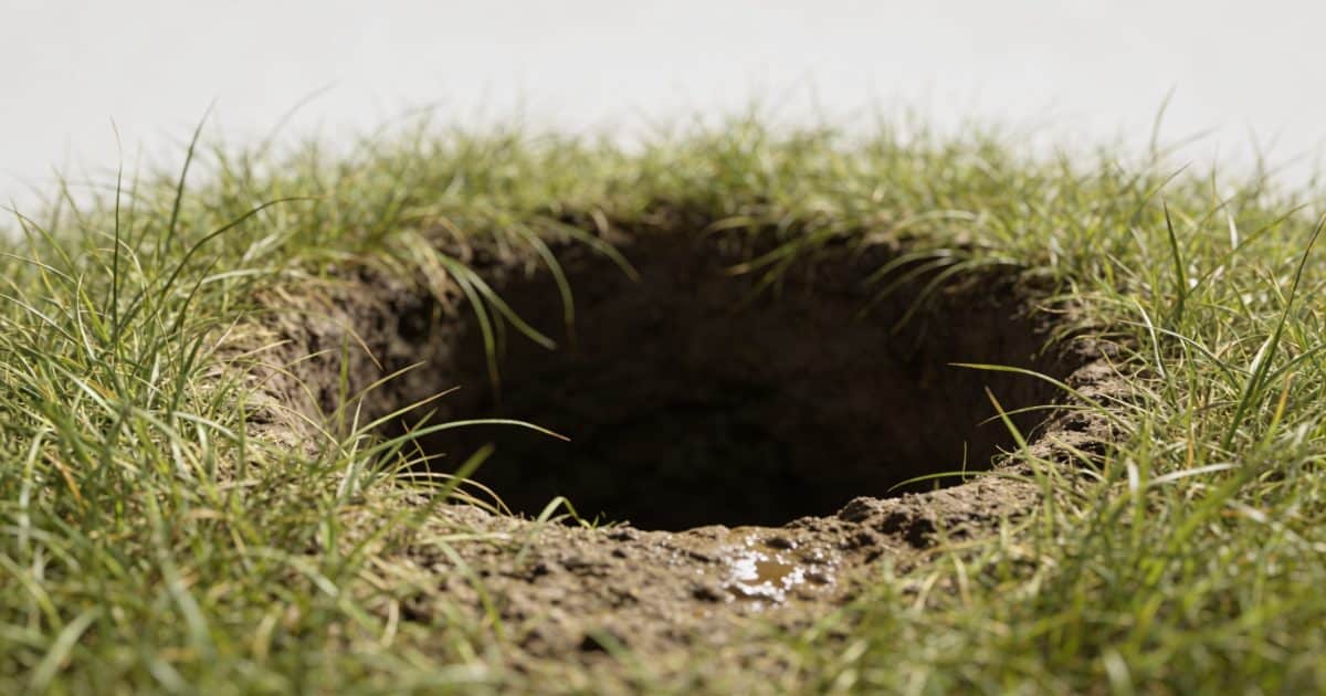 grand trou circulaire au milieu du gazon