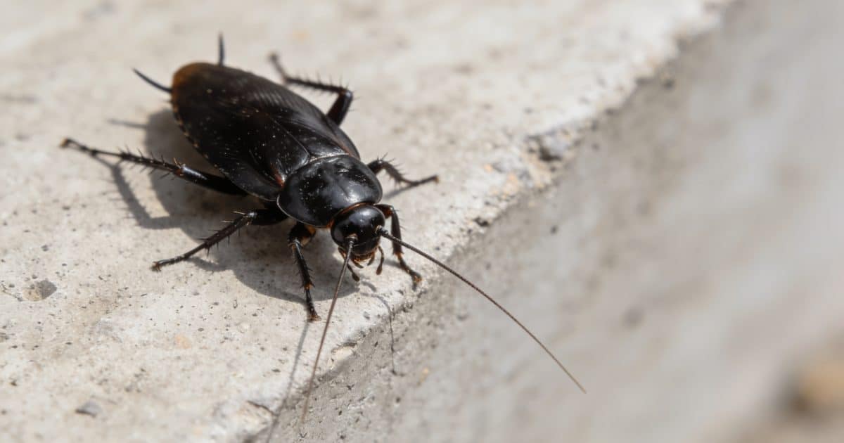 Gros cafard noir vu de dessus sur dalle