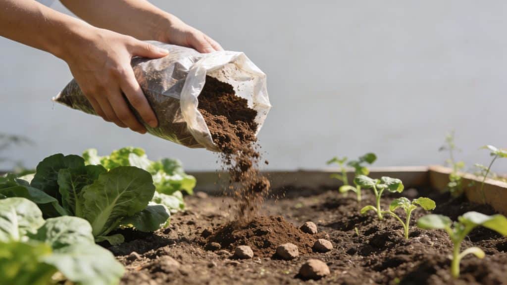 mains versant compost brun sur potager ensoleille