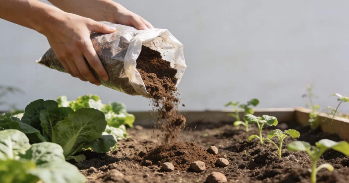 mains versant compost brun sur potager ensoleille