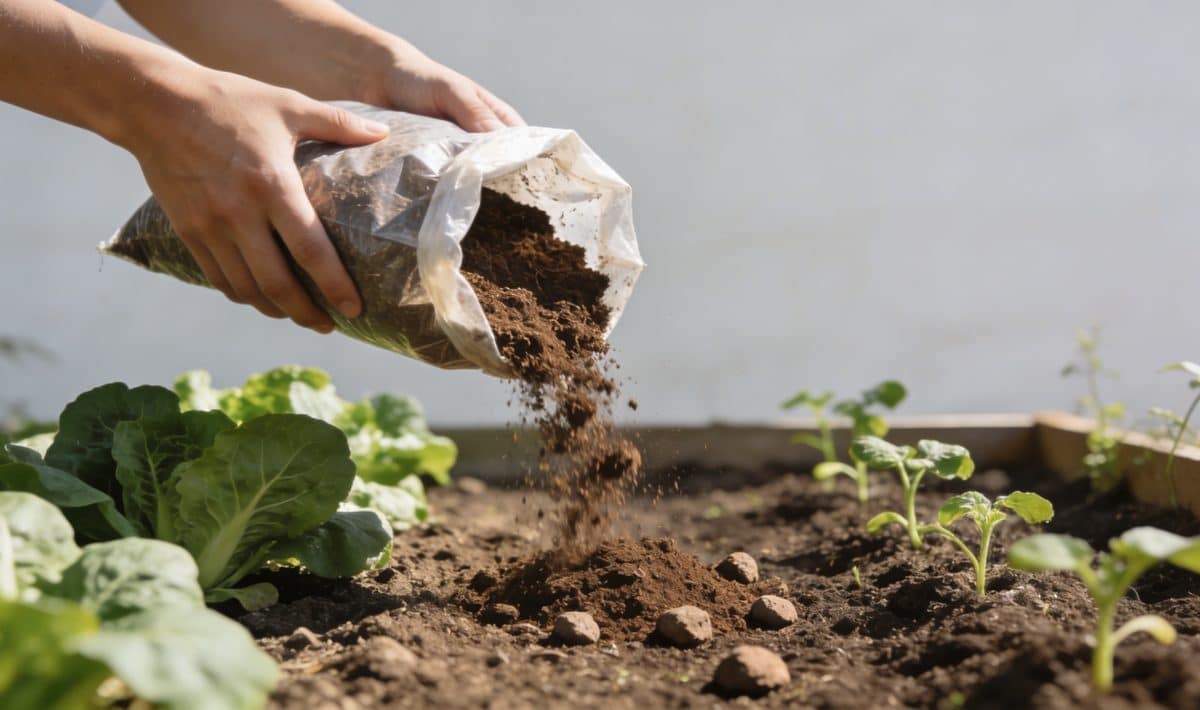 mains versant compost brun sur potager ensoleille