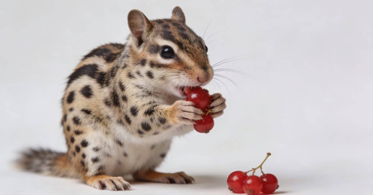 Petit mammifere tachete mange des baies rouges