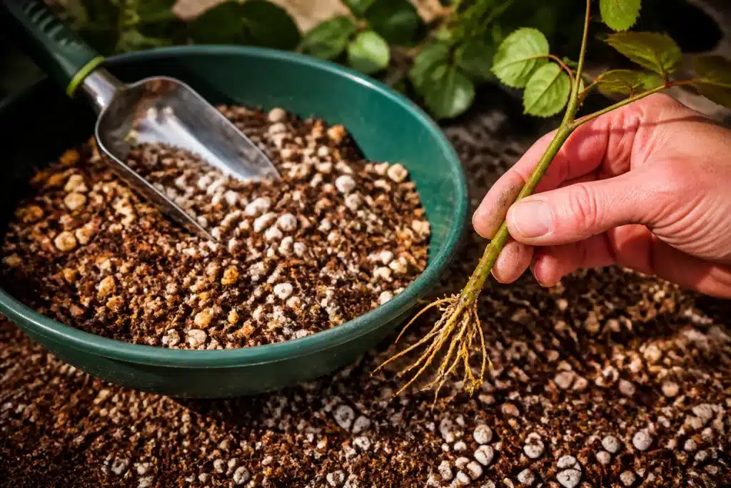 Melange terreau sable granules enracinement bouturage rosier